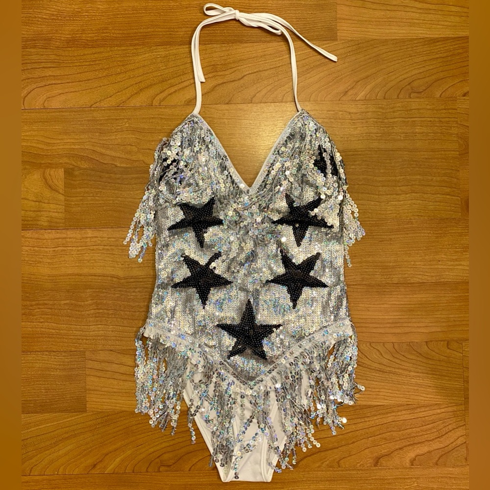 Silver Star Sequin Shimmy Festival Bodysuit